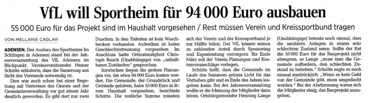VfL will Sportheim für 94.000 € ausbauen